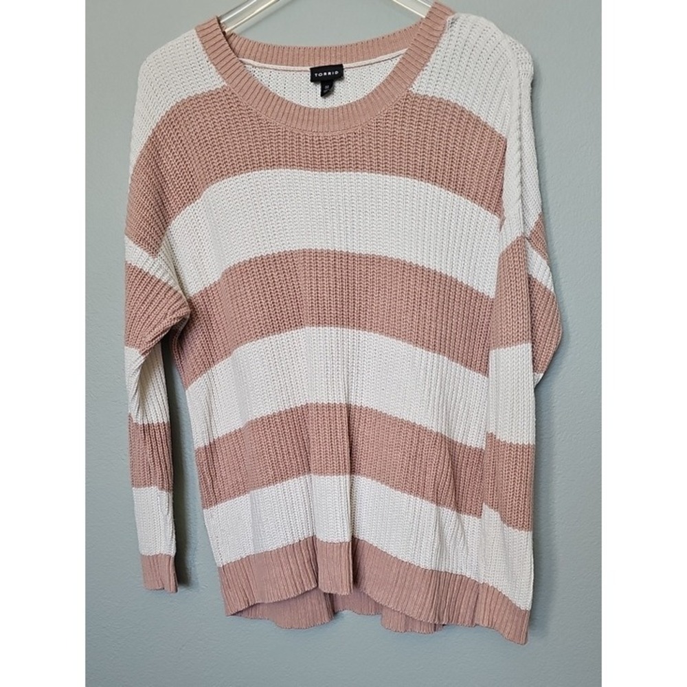 Torrid Striped Shaker Knit Sweater Coastal Boho Pink White 00 XL